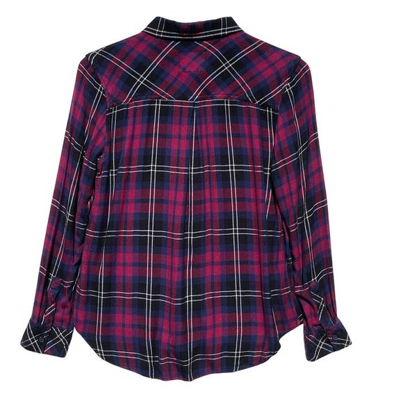 RAILS Women’s Hunter Button Up Blouse in Onyx, Scarlet & Navy Plaid - Picture 3 of 4